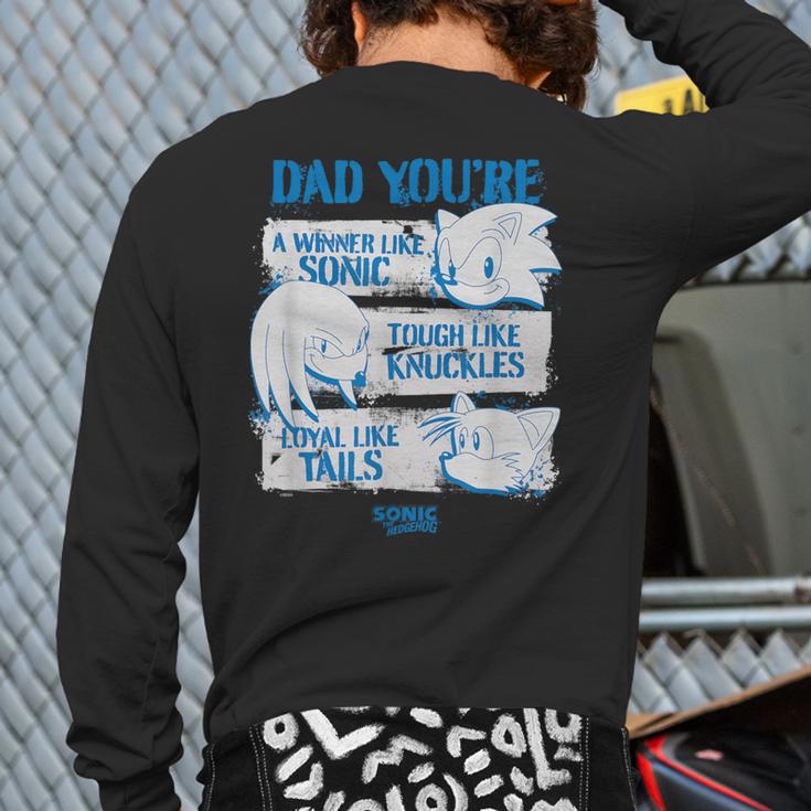 Sonic The Hedgehog Father's Day Dad Qualities Distressed Long Sleeve T-Shirt Back Print Sonic The Hedgehog Father's Day Dad Qualities Distressed Long Sleeve T-Shirt Back Print