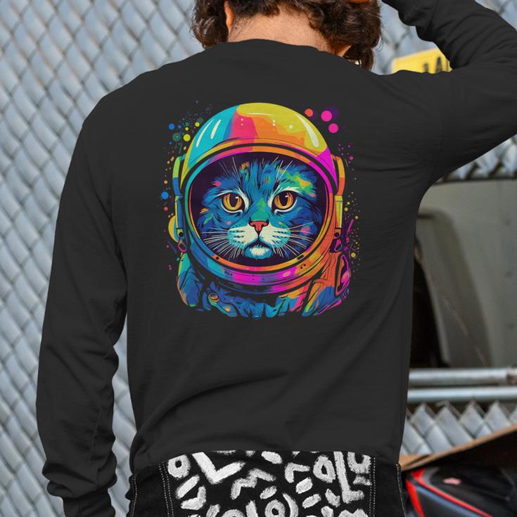 Space Cat Mom Cat Dad Men Women Kids Astronaut Space Long Sleeve T-Shirt Back Print