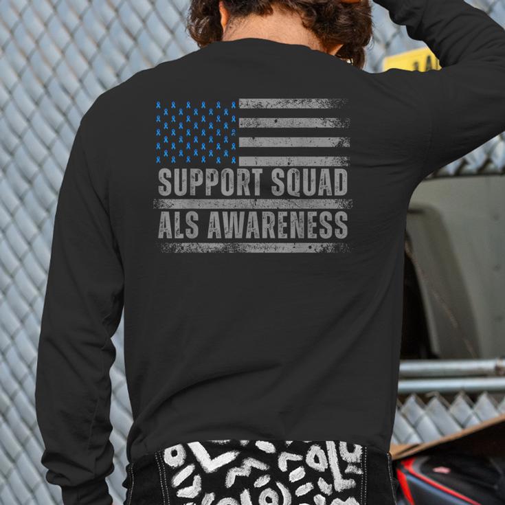 Support ALS Awareness Month USA American Flag Men Dad Long Sleeve T-Shirt Back Print