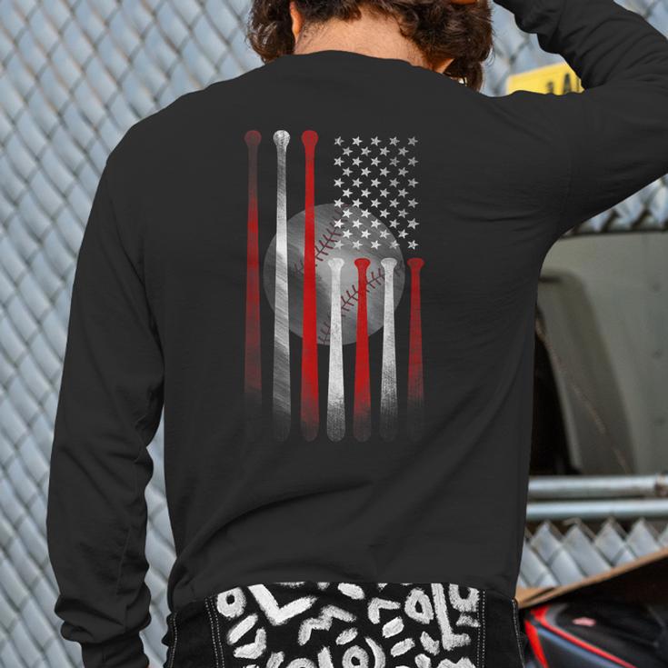 Vintage Baseball American Flag Classic Fit Tee For Dad And Mom Long Sleeve T-Shirt Back Print Vintage Baseball American Flag Classic Fit Tee For Dad And Mom Long Sleeve T-Shirt Back Print