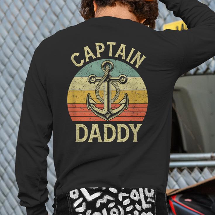 Vintage Captain Daddy Boat Pontoon Dad Fishing Sailor Anchor Long Sleeve T-Shirt Back Print