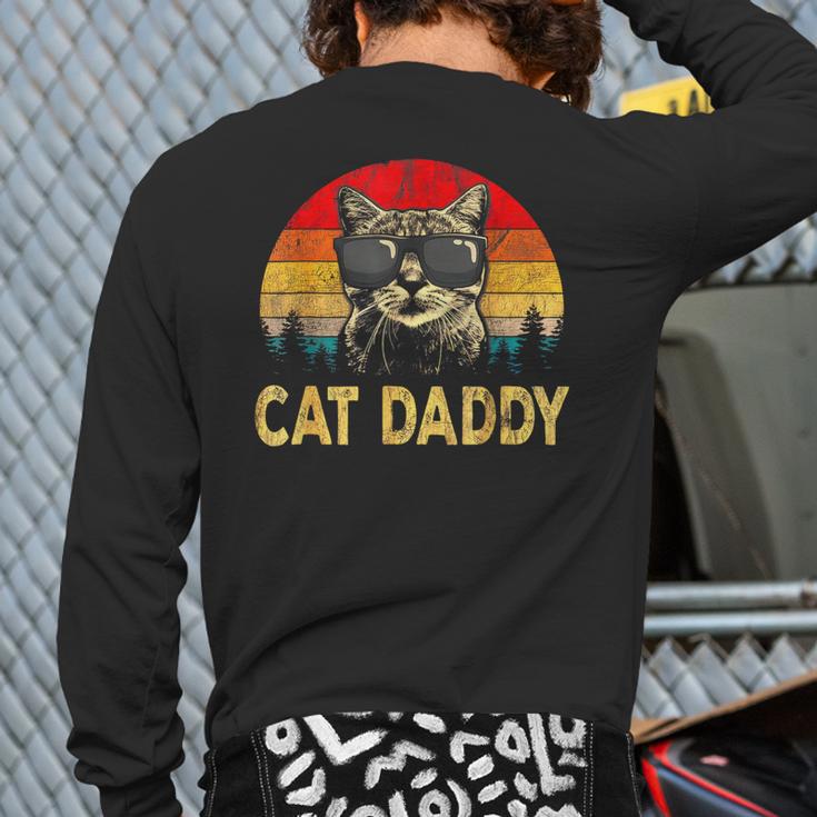 Vintage Cat Daddy Cat Lover Cat Dad Fathers Long Sleeve T-Shirt Back Print
