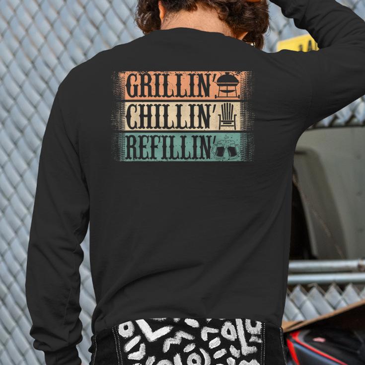 Vintage Grill Dad Grilling Chilling Refilling Long Sleeve T-Shirt Back Print