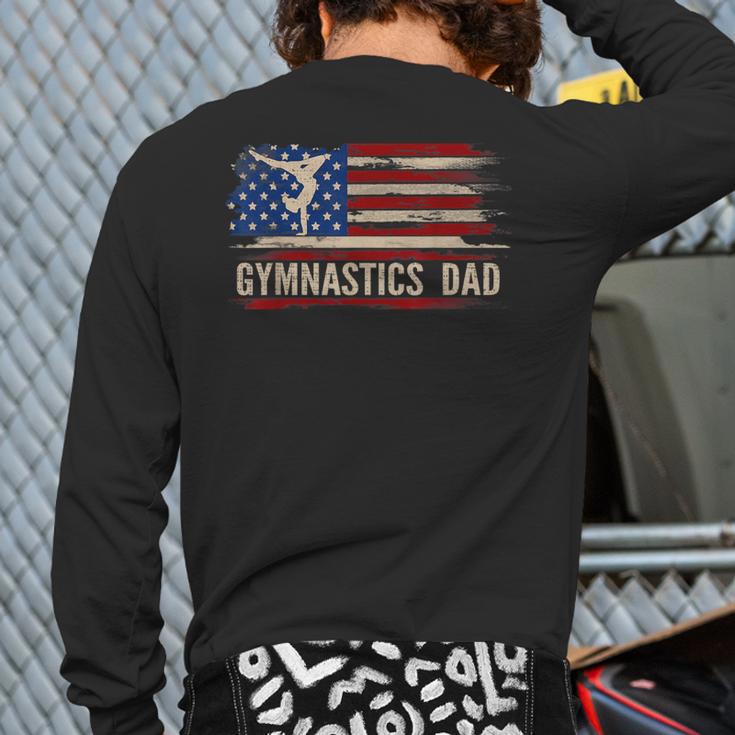Vintage Gymnastics Dad American USA Flag Sports Long Sleeve T-Shirt Back Print