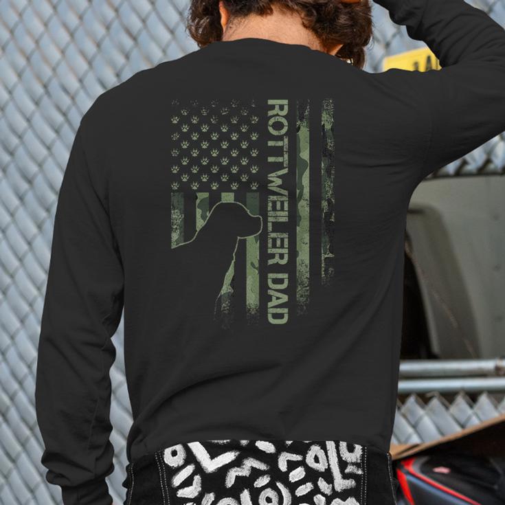 Vintage USA Camo Flag Proud Rottweiler Dad Rottie Silhouette Long Sleeve T-Shirt Back Print
