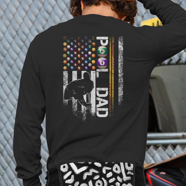 Vintage USA Flag Billiards Player Proud Pool Dad Long Sleeve T-Shirt Back Print