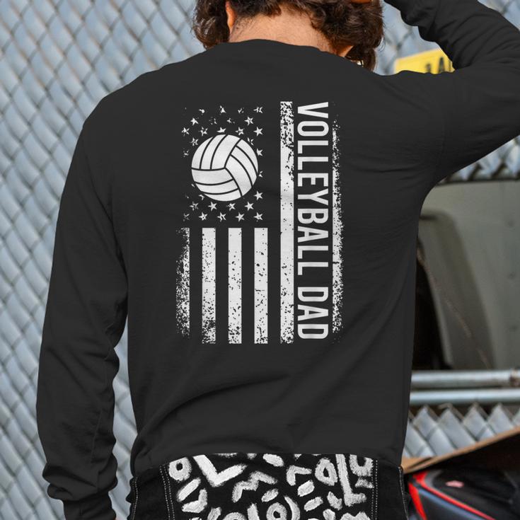Vintage Volleyball Dad USA Flag Retro Fathers Day Daddy Papa Long Sleeve T-Shirt Back Print