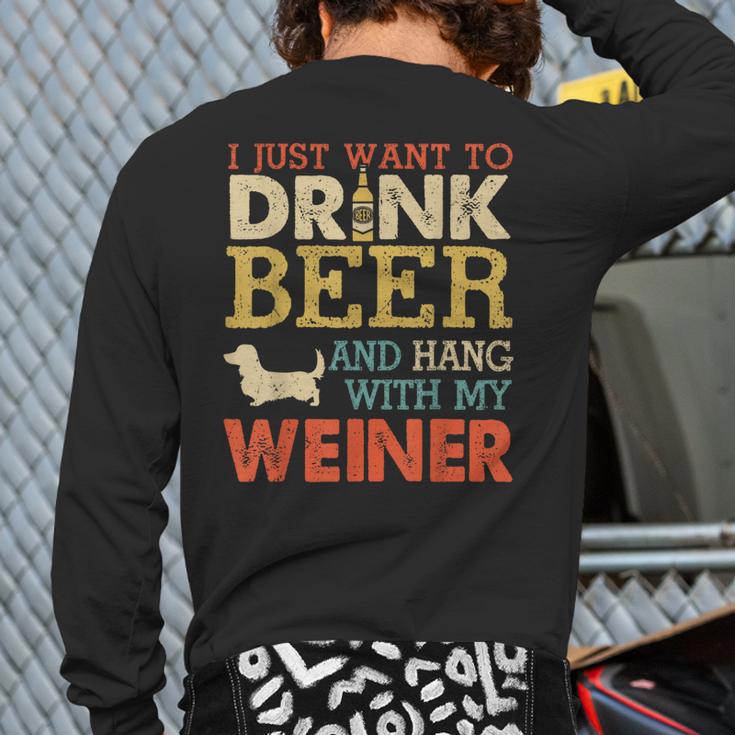 Weiner Dachshund Dad Drink Beer Hang With Dog Vintage Long Sleeve T-Shirt Back Print