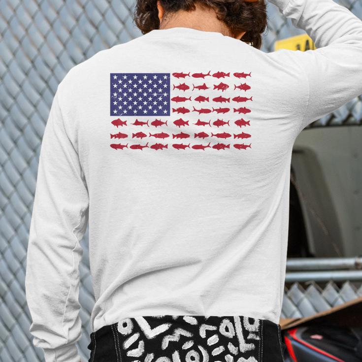 American Flag Fishing-Shirt Men Kids Bass Fish Dad Patriotic Long Sleeve T-Shirt Back Print
