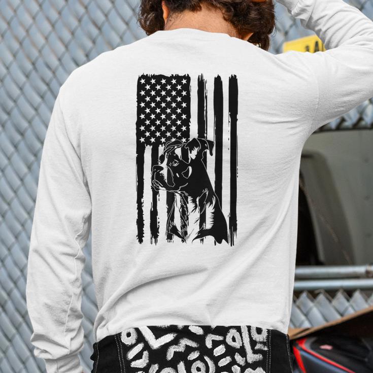 American Flag USA Patriot Boxer Dog Dad Long Sleeve T-Shirt Back Print