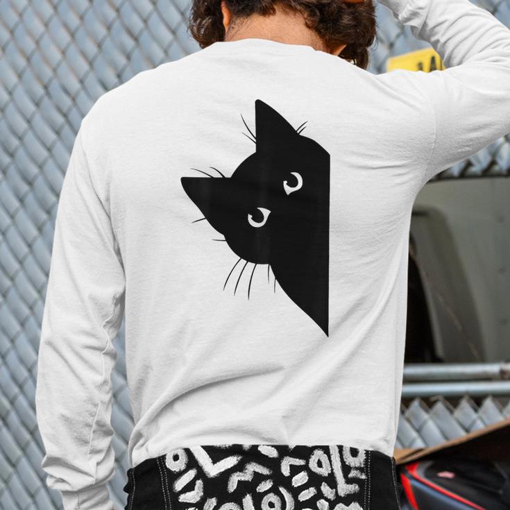 Curious Cat Peeking Sneaky Cat Cat Mom Cat Dad Long Sleeve T-Shirt Back Print Curious Cat Peeking Sneaky Cat Cat Mom Cat Dad Long Sleeve T-Shirt Back Print