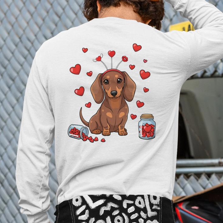 Cute Dachshund Valentine's Day Heart Love Dog Mom Dog Dad Long Sleeve T-Shirt Back Print
