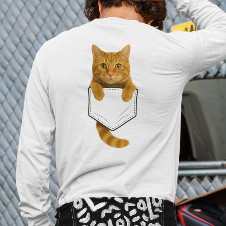 Cute Tabby Cat Pocket Cat Mom Cat Dad Cat Lover Long Sleeve T-Shirt Back Print