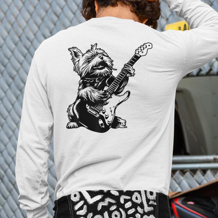 Dog Guitarist Guitar Yorkie Dad Mom For Men Women Long Sleeve T-Shirt Back Print