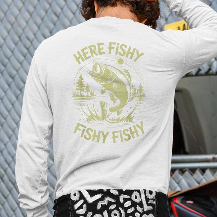 Men Here-Fishy Bass Fish Dad Fishing From Daughter Son Long Sleeve T-Shirt Back Print Men Here-Fishy Bass Fish Dad Fishing From Daughter Son Long Sleeve T-Shirt Back Print