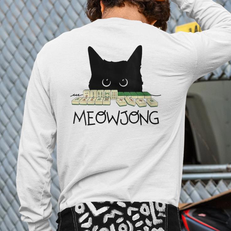 Women's Meowjong Cat Mahjong Chinese Game Cat Mom Dad Long Sleeve T-Shirt Back Print