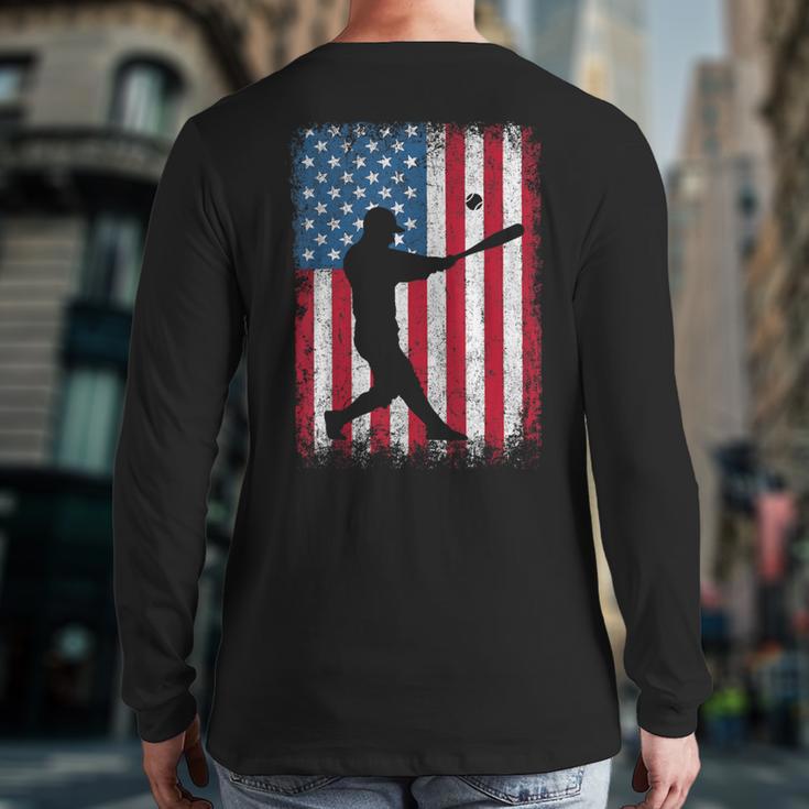 American Flag Vintage Baseball Flag Dad Mom Tee T-Shirt Long Sleeve T-Shirt Back Print
