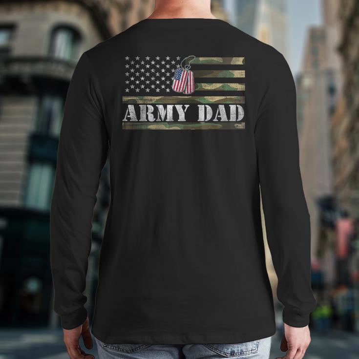 Army Dad With American Flag Camo For Veteran Day Women Kids Men Long Sleeve T-Shirt Back Print