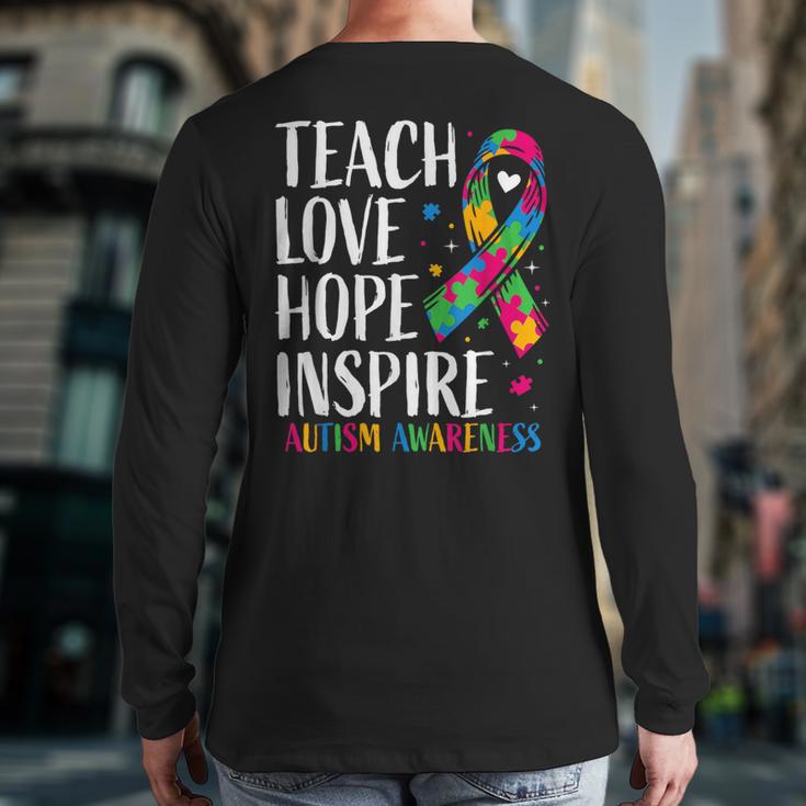 Autism Awareness Ribbon Mom Dad Kids Autistic Support Autism Long Sleeve T-Shirt Back Print