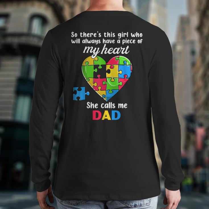 Autism Dad Of Autism Daughter Daddy Shirts Autistic Support Long Sleeve T-Shirt Back Print