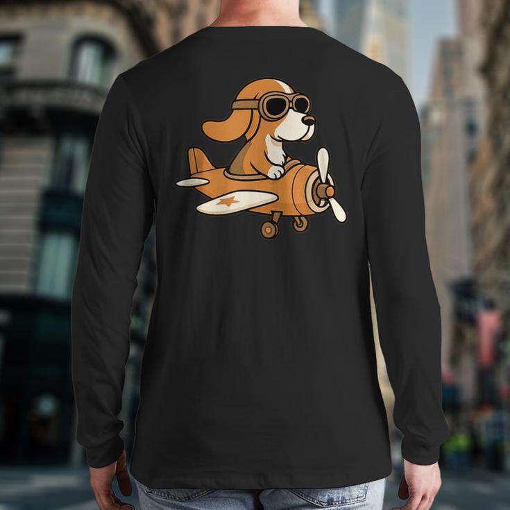 Beagle Flying a Plane Pilot Airplane Dog Mom Dad Long Sleeve T-Shirt Back Print