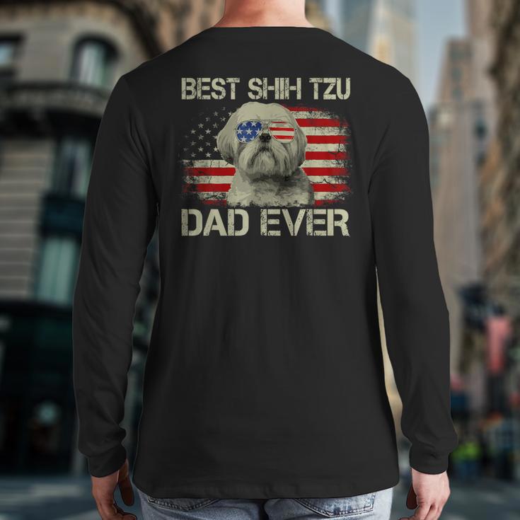 Best Shih Tzu Dad Ever Tshirt Dog Lover American Flag Long Sleeve T-Shirt Back Print