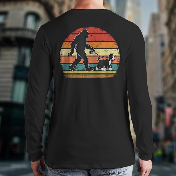 Bigfoot Walking a Dog Bernedoodle Dog Dad Long Sleeve T-Shirt Back Print