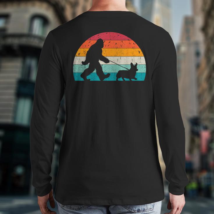 Bigfoot Walking a Dog Corgi Lovers Dog Dad Long Sleeve T-Shirt Back Print