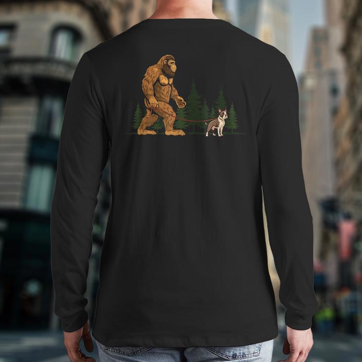 Boston Terrier Bigfoot Dog Walking Dog Mom Dad Kids Long Sleeve T-Shirt Back Print Boston Terrier Bigfoot Dog Walking Dog Mom Dad Kids Long Sleeve T-Shirt Back Print