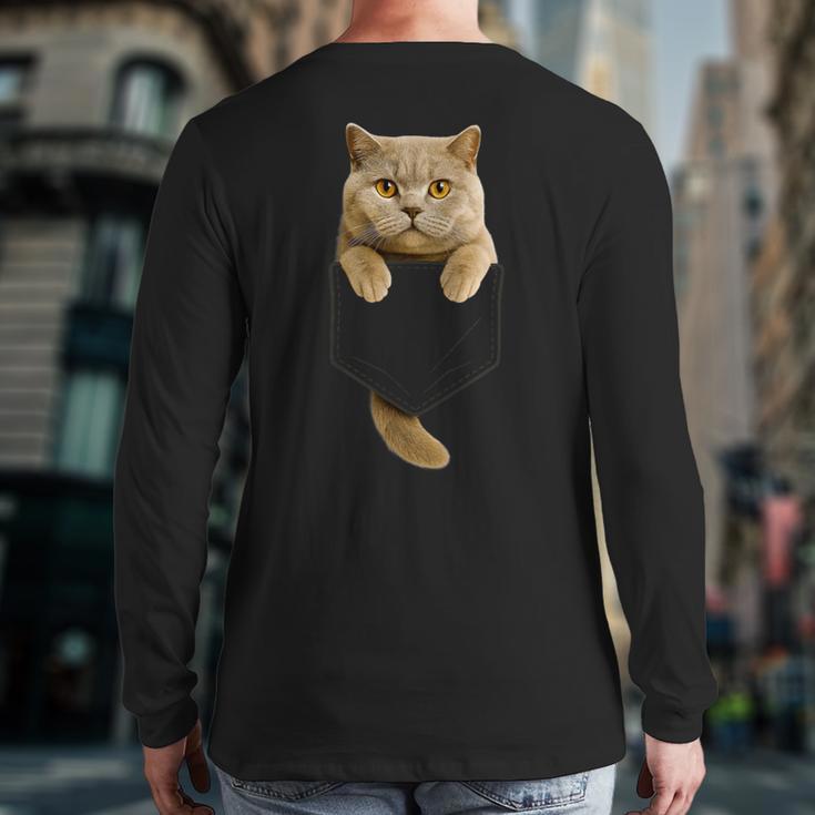 British Shorthair Cat Pocket Cat Mom Cat Dad Cat Lover Long Sleeve T-Shirt Back Print British Shorthair Cat Pocket Cat Mom Cat Dad Cat Lover Long Sleeve T-Shirt Back Print