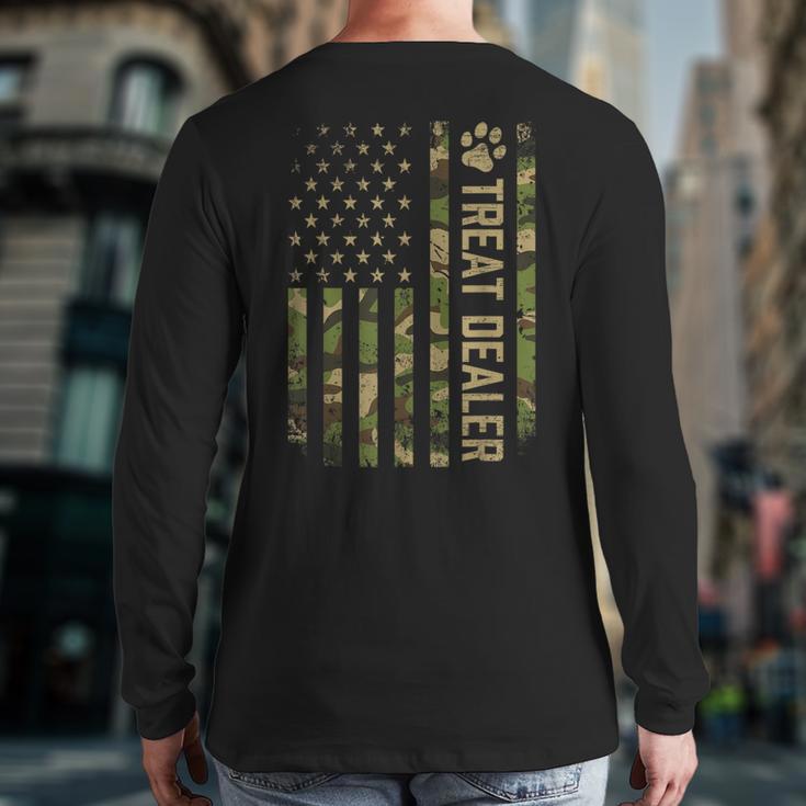 Camo Cat Treat Dealer American Flag US Cat Dad 4th Of July For Men Women Long Sleeve T-Shirt Back Print