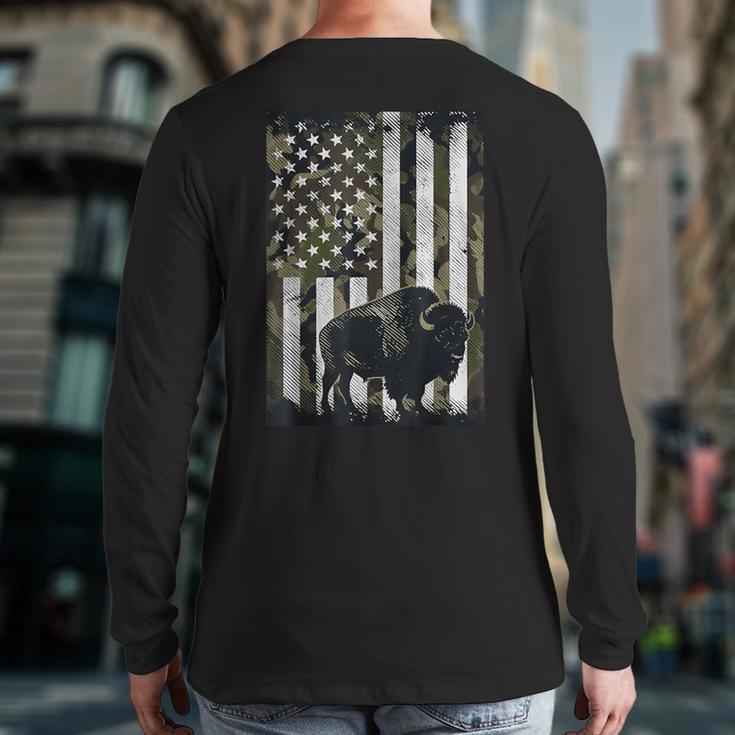 Camo USA Flag Bison Camouflage Hunting Wildlife Hunter Dad Long Sleeve T-Shirt Back Print Camo USA Flag Bison Camouflage Hunting Wildlife Hunter Dad Long Sleeve T-Shirt Back Print