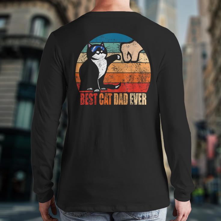 Cat Loving Daddy Fathers Day Mens None Best Cat Dad Ever Paw Fist Bump Fathers Day TeeShirt Small US Long Sleeve T-Shirt Back Print