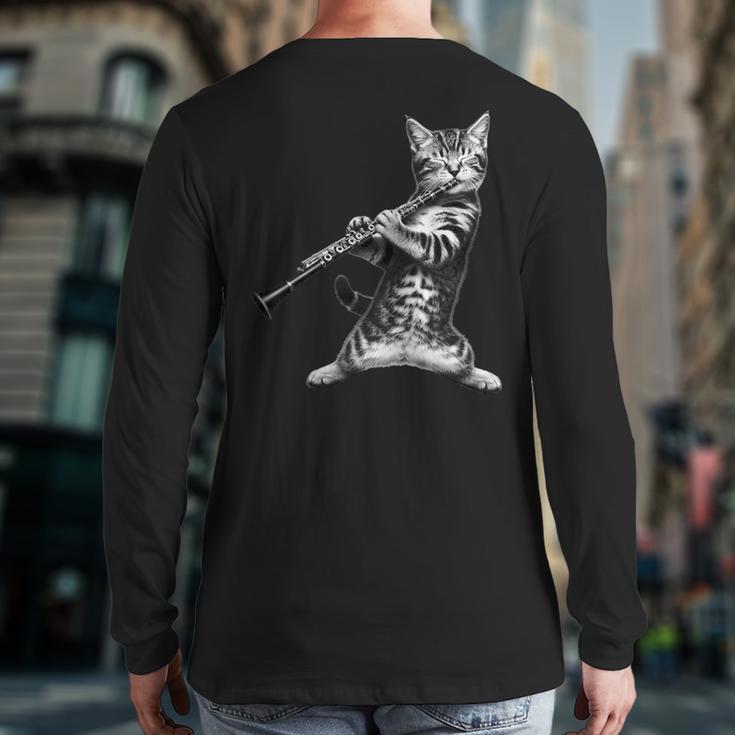 Cat Playing The Clarinet For Cat Lover Cat Mom Cat Dad Long Sleeve T-Shirt Back Print