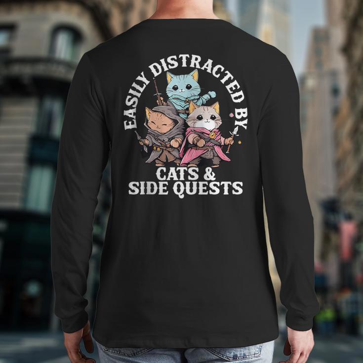 Cats Side Quest Distracted Tabletop Men Women Kids Dad Long Sleeve T-Shirt Back Print