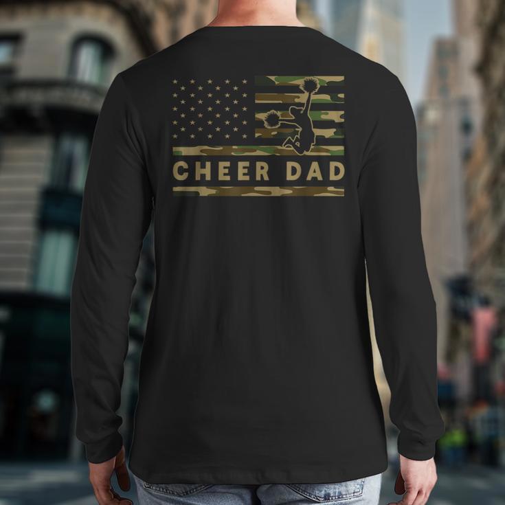 Cheer Dad Camo American Flag Cheerleader Supporter Long Sleeve T-Shirt Back Print