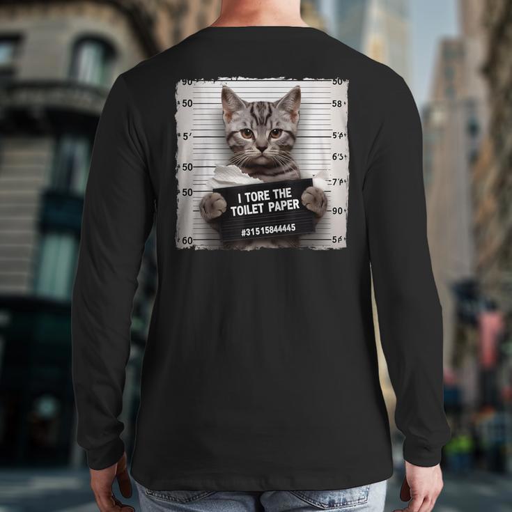 Cute Cat Mugshot Humorous Cat For Cats Lover Cat Mom Cat Dad Long Sleeve T-Shirt Back Print