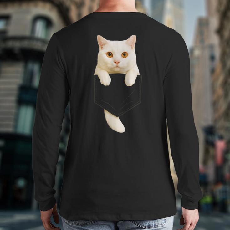 Cute Cat Pocket Cat Mom Cat Dad Cat Lover Long Sleeve T-Shirt Back Print