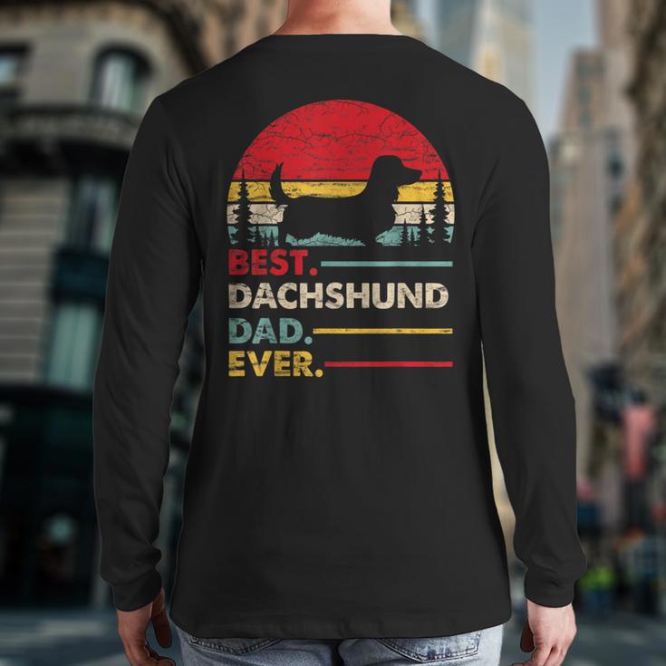 Dachshund Long Haired Best Dad Ever Dog Vintage Retro Long Sleeve T-Shirt Back Print