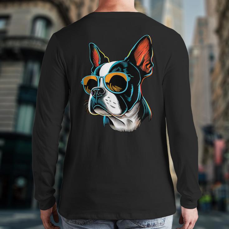 Dad Mom Cool Dog Sunglasses Boston Terrier Long Sleeve T-Shirt Back Print