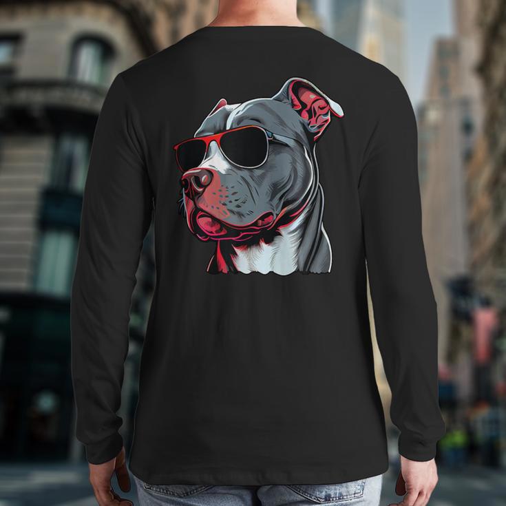 Dad Mom Cool Dog Sunglasses Pitbull Long Sleeve T-Shirt Back Print Dad Mom Cool Dog Sunglasses Pitbull Long Sleeve T-Shirt Back Print