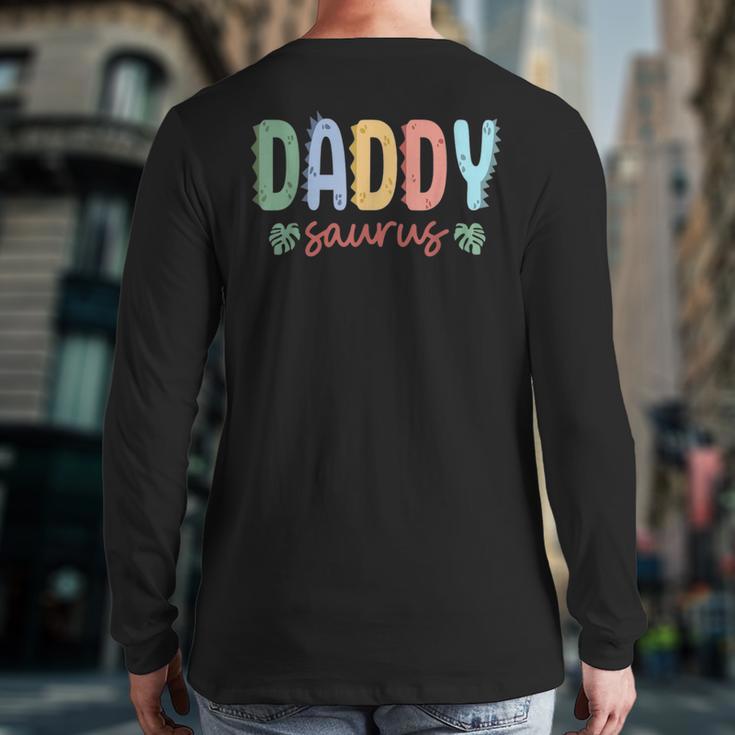Daddy Saurus Dad Dinosaur Three Rex Birthday Boy Girl Family Long Sleeve T-Shirt Back Print