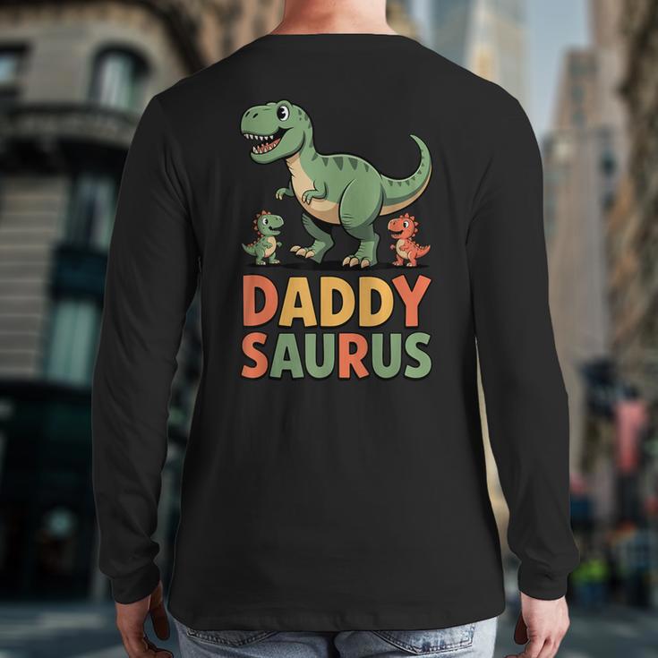 Daddy Saurus Dinosaur Dad Of Two Kids Dino Family Long Sleeve T-Shirt Back Print