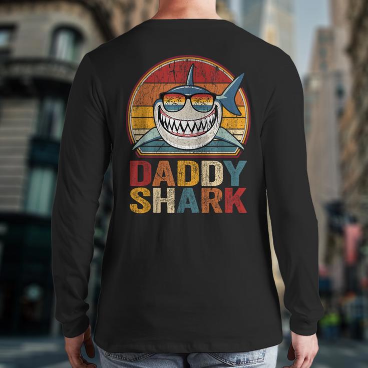 Daddy Shark Retro Shark Shirt Pajamas For Dad Dad Long Sleeve T-Shirt Back Print