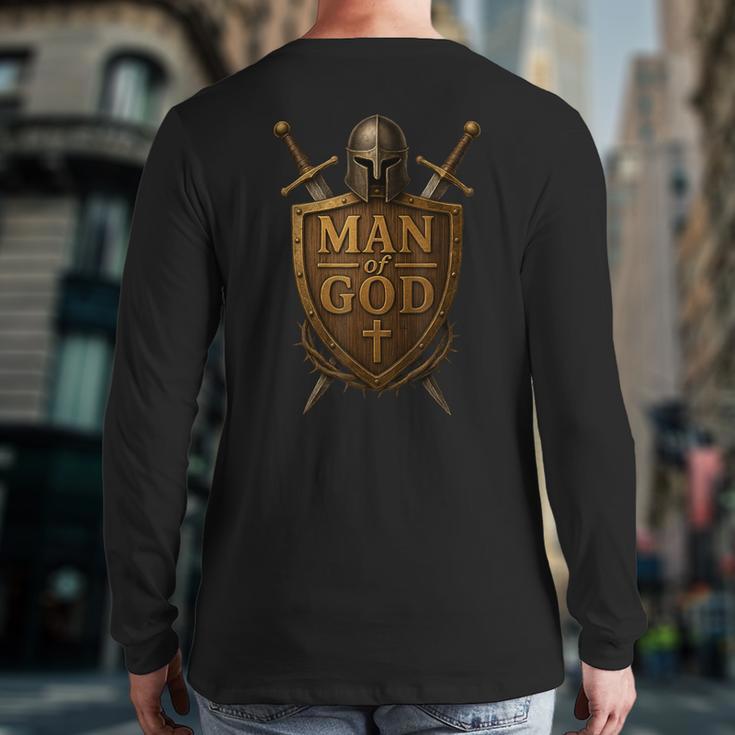 Faithful Warrior Man Of God Christian Men Knight Armor Dad Long Sleeve T-Shirt Back Print
