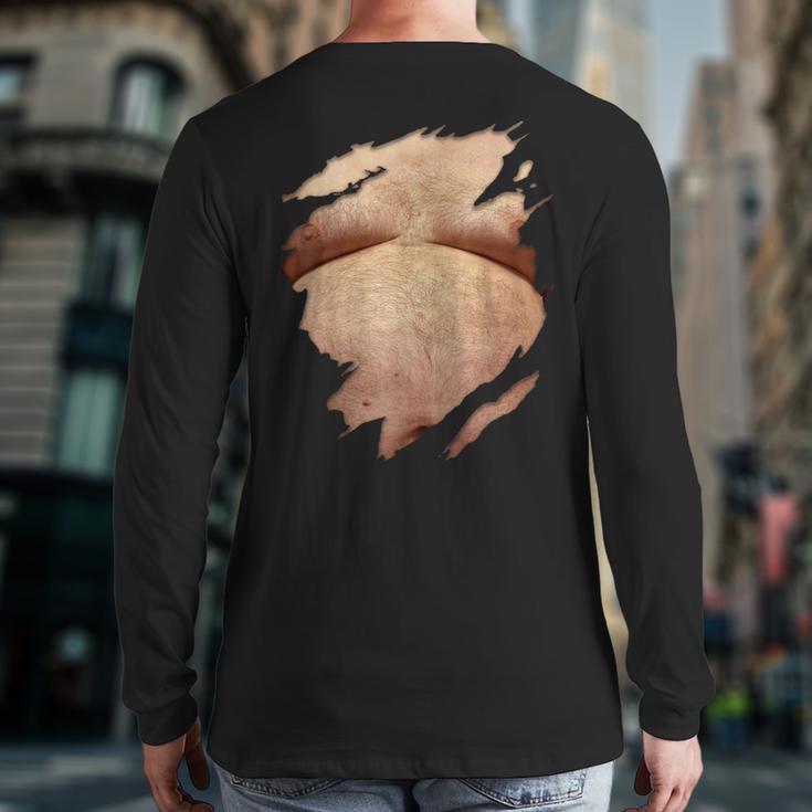 Fat Hairy Guy Big Stomach & Man Boobs Fat Dad BOD Long Sleeve T-Shirt Back Print