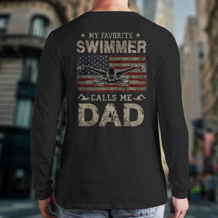 My Favorite Swimmer Calls Me Dad Fathers Day Long Sleeve T-Shirt Back Print