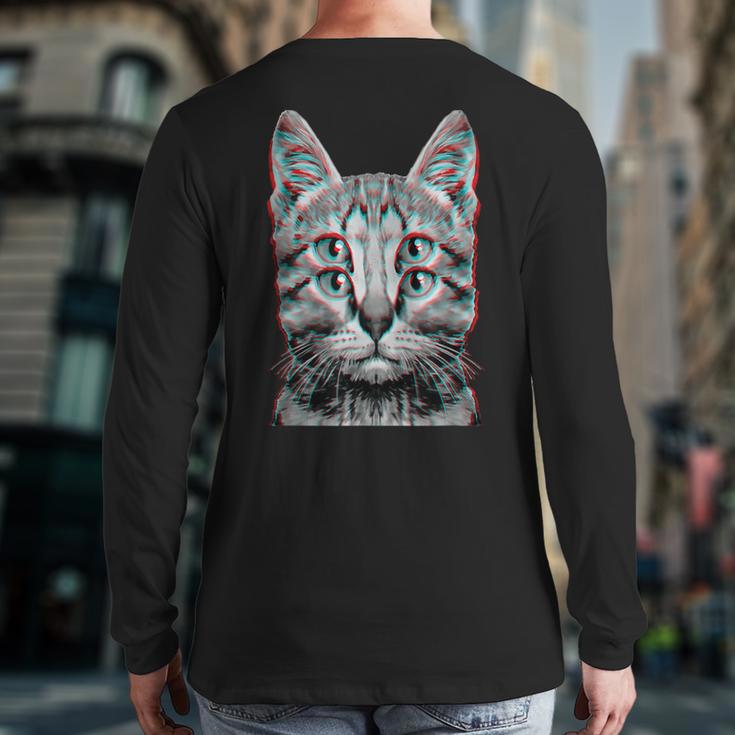 Glitch Weird Cat Kitten Optical Illusion Cat Mom Dad Long Sleeve T-Shirt Back Print