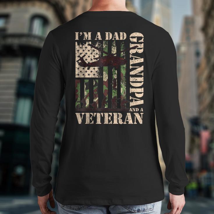 Grandpa Veteran Fathers Day Dad Veteran Camo American Flag Long Sleeve T-Shirt Back Print