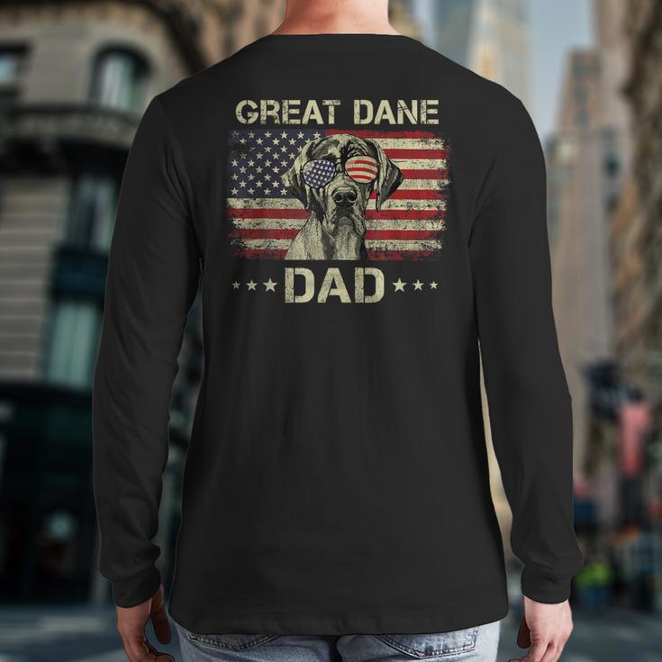 Great Dane Dad Dog Lovers American Flag 4th Of July Long Sleeve T-Shirt Back Print